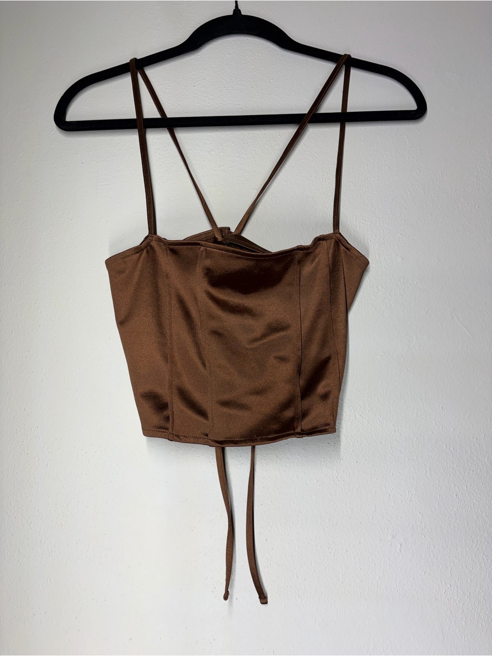 H&M Brown Satin Cropped Cami with Strappy cross cross Back